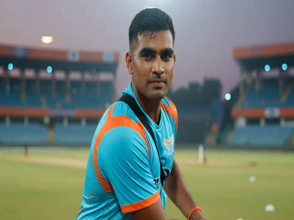 Editorial portrait of a Lucknow Super Giants cricketer in training kit.