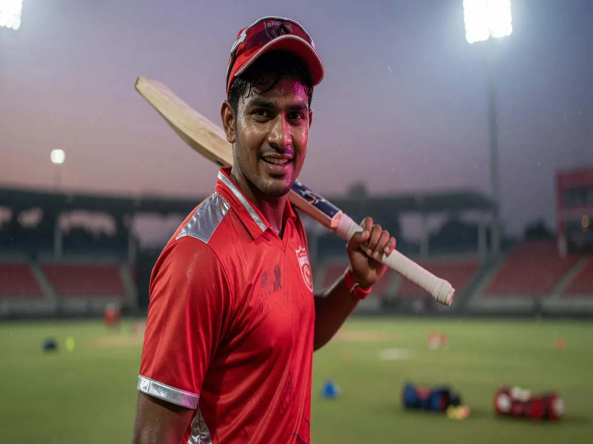 Editorial portrait of a Punjab Kings cricketer in training kit.