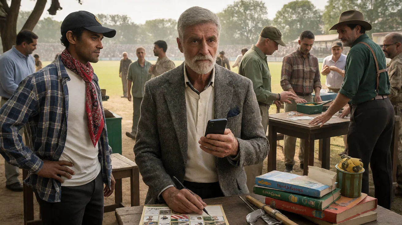 Wide editorial frame of a fantasy cricket playbook laid open on a wooden desk beside a smartphone, used to anchor a beat reporter's read of the Wecap how-to-play news cycle.
